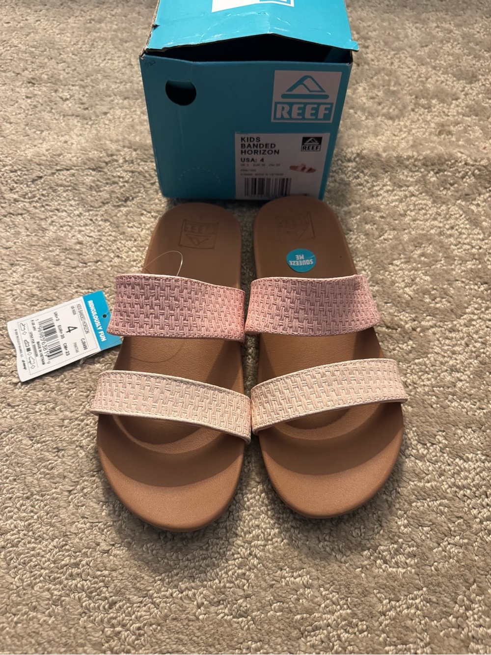 Reef Kids Banded Horizon Pink and Cream Slide Sandals